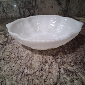 Vintage Milk Glass Bowl with Grapes