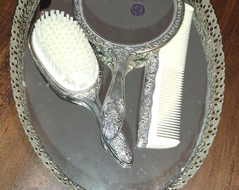 Vintage International Silver Co Silver, Comb, Mirror, Brush and