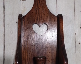 Vintage Wooden Heart Taper Candle Holder Shelf