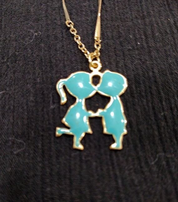 Vintage Boy And Girl Kissing Children's Necklace, tur… Gem