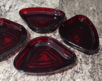 5 Anchor Hocking Mid Century Manhattan Ruby Red Glass Relish Tray Inserts