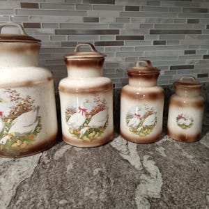 3  Piece Canister Set, Ducks, Geese, Brown, Tan