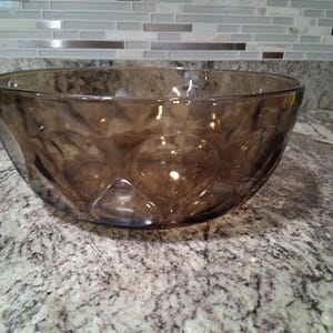 Vintage Pyrex Fireside Sculpted Smoked Glass Salad Serving Bowl 70s Retro Decor