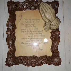 Vintage Praying Hands Lord's Prayer Wall Hanging Plaque Retro Country ...