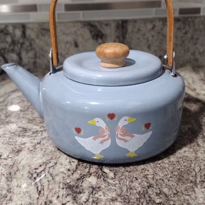 Vintage Blue Teapot with White Ducks