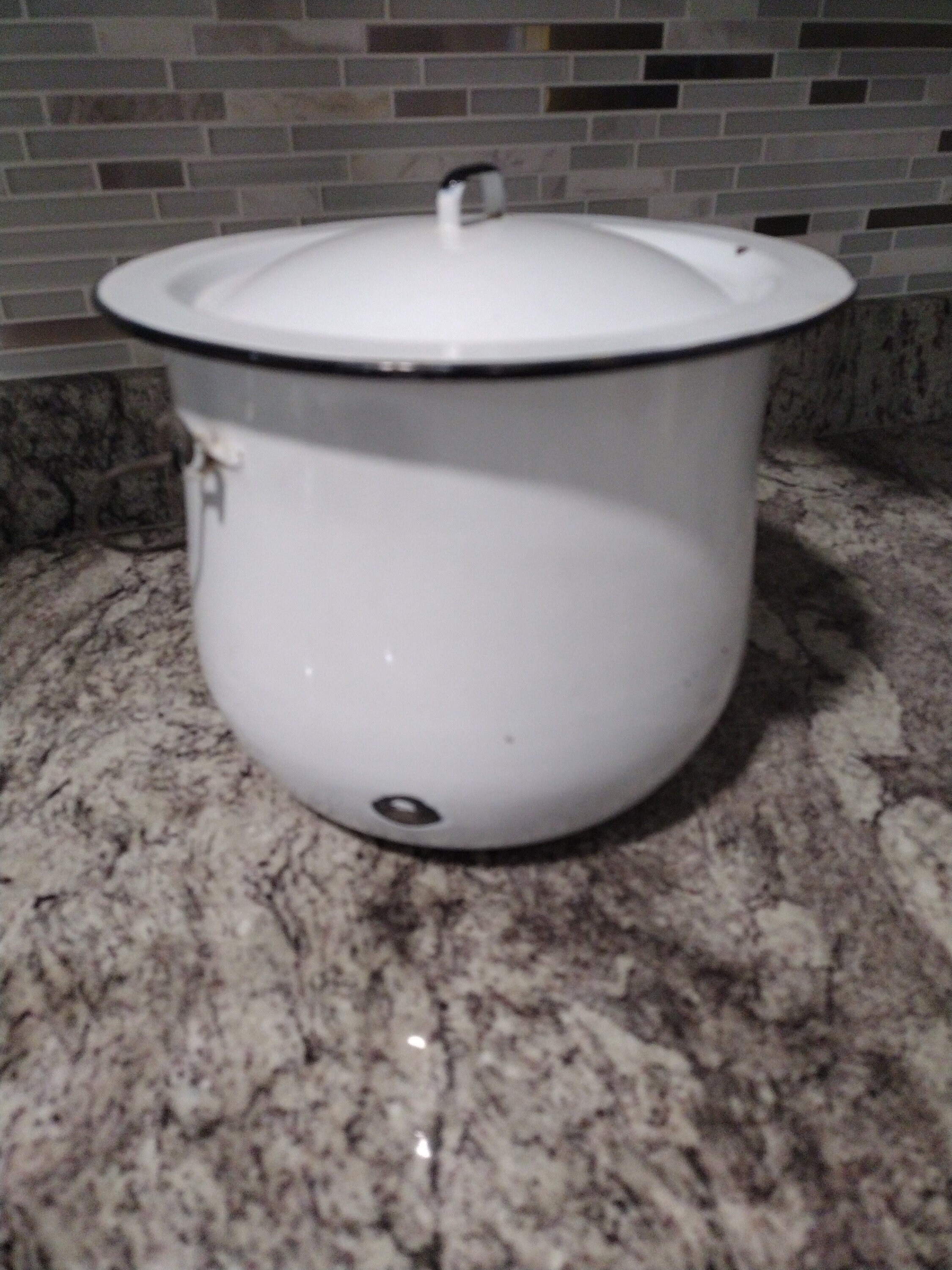 Vintage White Enamel Stock Pot Kitchen Lidded Pot Etsy