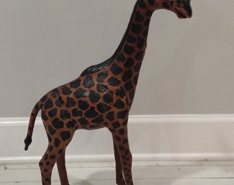 Mid Century Vintage Safari Leather Wrapped Giraffe Figurine