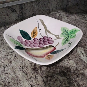 Vintage Square Glass Bowl with fruit design,