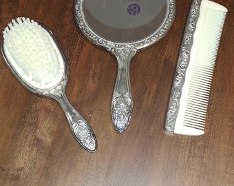 Vintage International Silver Co Silver, Comb, Mirror, Brush and