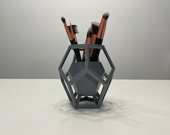 Modern, geometric makeup brush holder