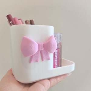 Adorable Bow Makeup and Stationary Organizer-Coquette decor, Lipstick & Brush Holder, Girly Desk Decor, Gift for Her