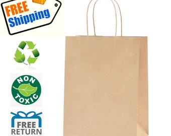 May include: A brown paper shopping bag with a white handle. The bag has the words "FREE RETURN SHIPPING" printed on it.