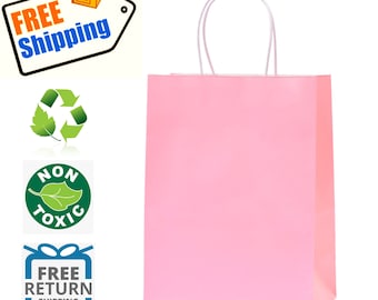 Pink Paper Gift Bags with Handle: Medium Size. Great bags for Customization, Birthday, Shower, Gifts, Shopping, Party Favors, Treat, Goodies