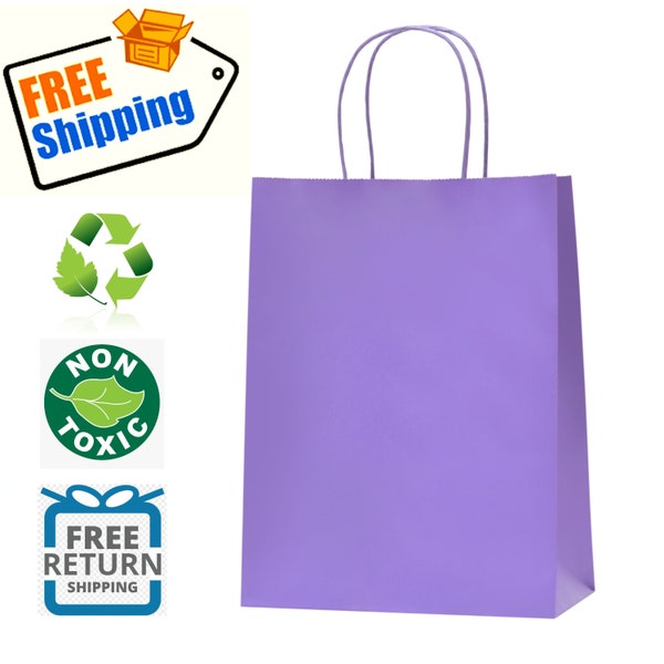 Purple Gift Bags: Bulk Pack Medium Gift Bags with Handle. Great for Halloween Gifts, Holiday Party Favor, Trick or Treat, Goodie & Occasions