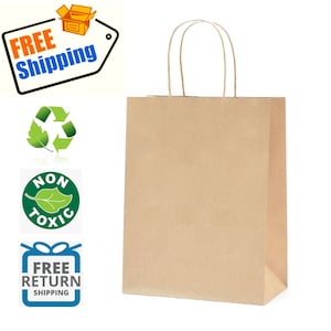 Natural Brown Paper Gift Bags with Handle: Medium Size. Great bags for Customization, Gift, Shopping, Party Favor, Treat, Goodies, Tchotchke