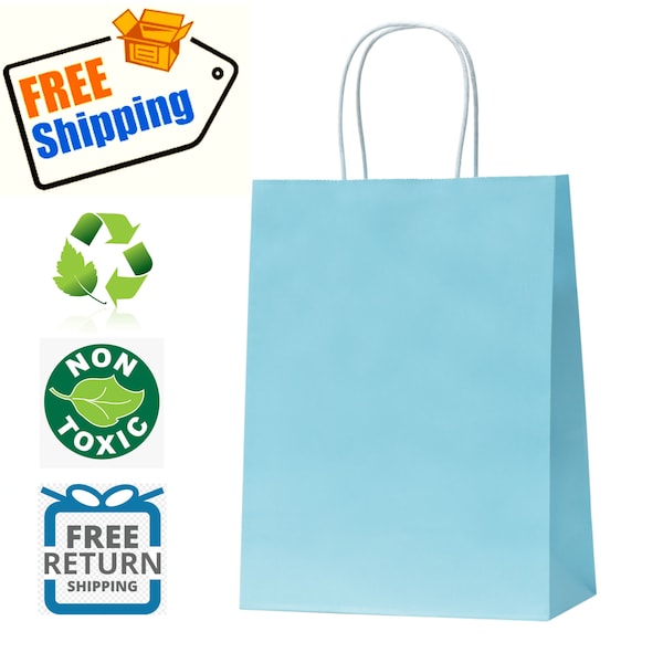 Light Blue Gift Bags: Bulk Pack Medium Gift Bags with Handle. For Gifts, Wedding, Birthday, Shower, Holidays, Party Favor, Treat & Occasions