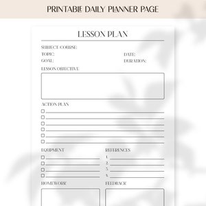 Página de plan de lección imprimible, Planificador de lecciones para maestros, Página de lección de organización, Página digital imprimible A4 Carta