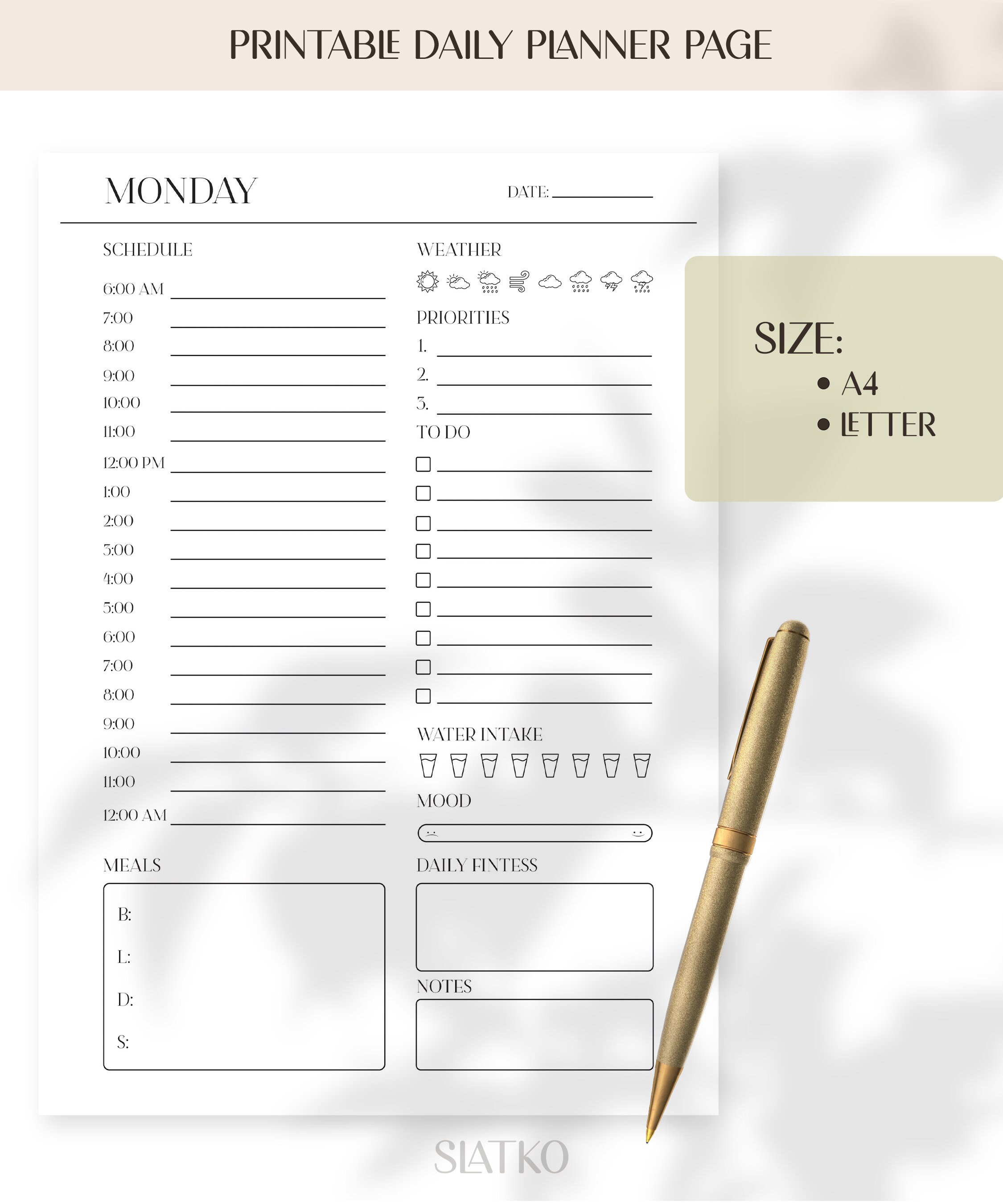 Printable Daily Minimal Planner Page, Organization Planner Page ...