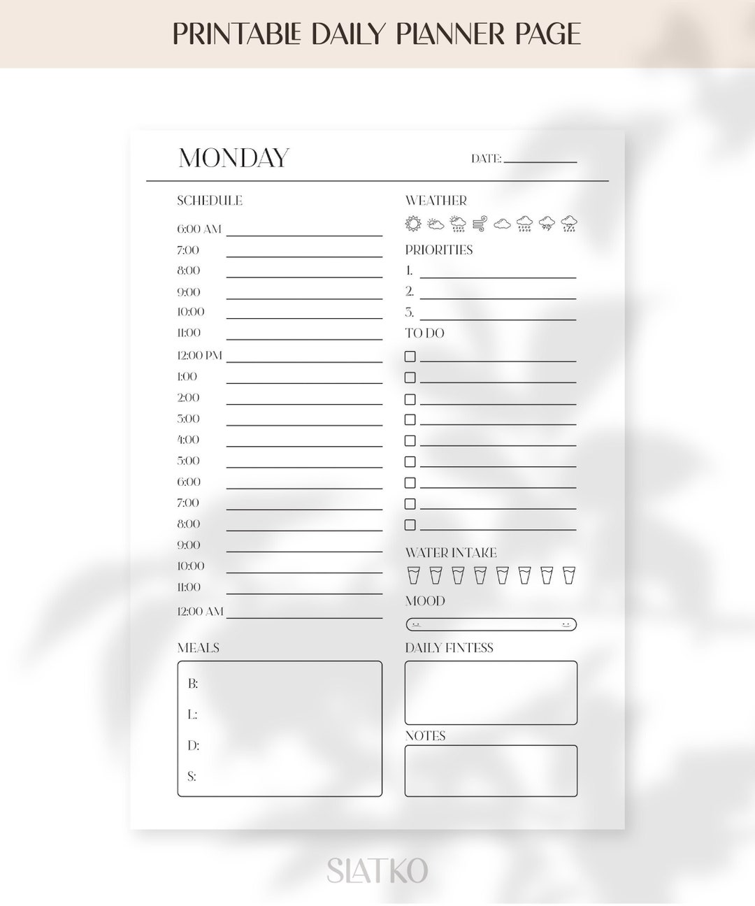Printable Daily Minimal Planner Page, Organization Planner Page ...