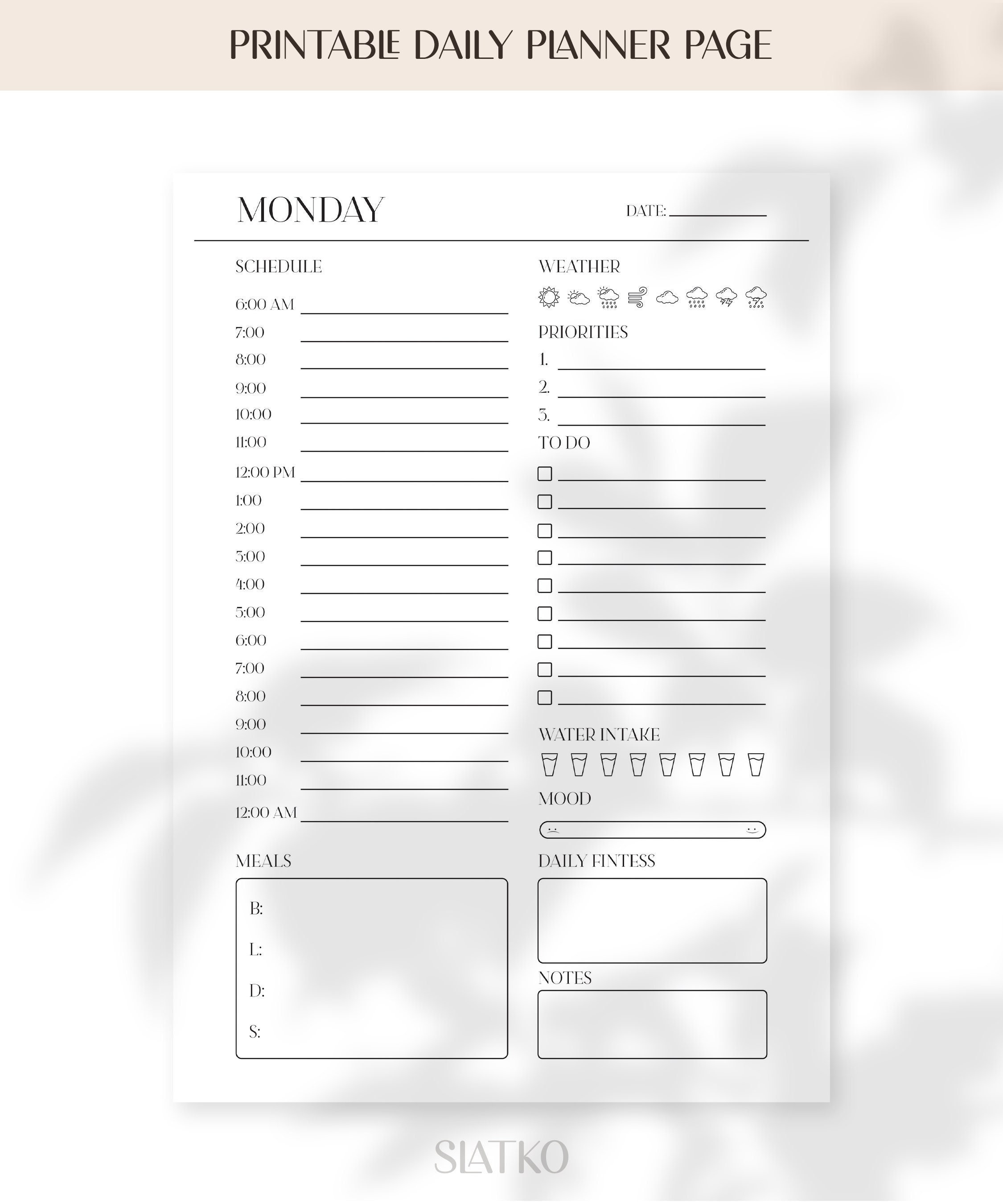Printable Daily Minimal Planner Page, Organization Planner Page ...