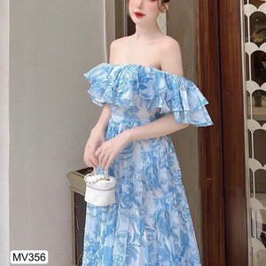 Blue floral off the shoulder dress online