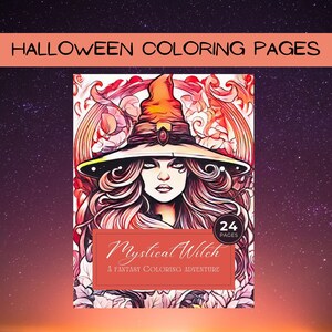 Mystical Witch-Themed Coloring Pages | Halloween Magic | Horror-Inspired Intrigue | Halloween Gift | Unique Grayscale Coloring