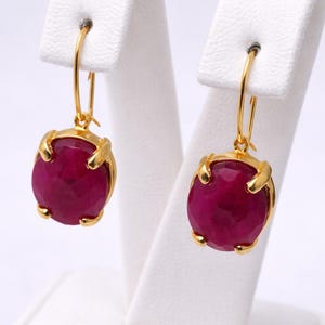 Kashmir Rubinfärgade Mässing Ovala Ädelstensörhängen, Vintage Statement Smycken