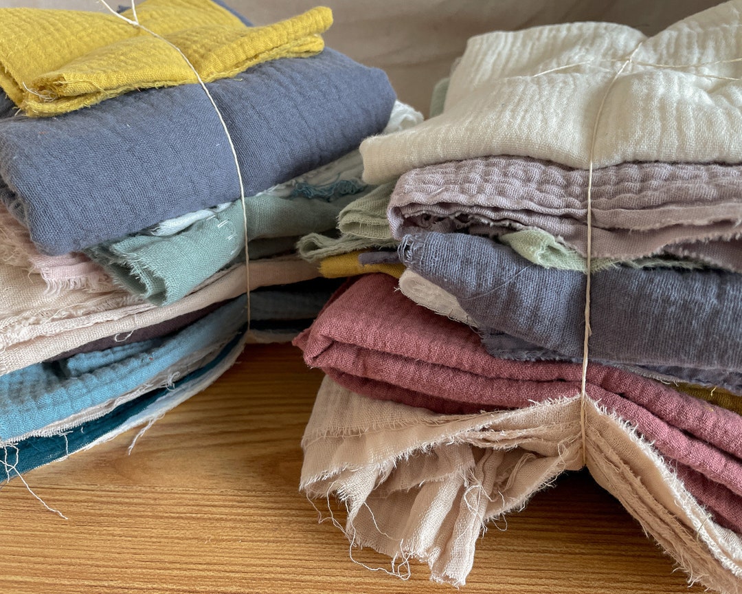 Crinkle Cotton Gauze 1LB Remnants Bundle Mixed Colors Fabric Leftovers Mystery Set of Cotton