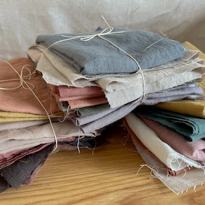 Linen Fabric Remnants 1LB Bundle | Mixed Colors Fabric leftovers | Mystery Set of Linen Fabric Remnants | Fabric scraps | Zero waste