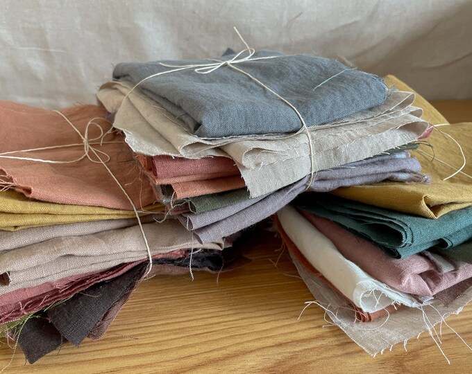Linen Fabric Remnants 1LB Bundle Mixed Colors Fabric Leftovers Mystery