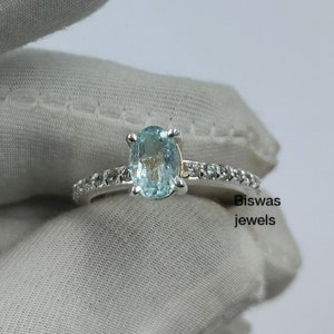 Natural Oval Aquamarine Ring, 925 Sterling Silver, March Birthstone Ring, Promise Engagement Ring, Gift For Her, Aquamarine Jewelry