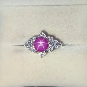 Vintage Pink Star Sapphire Ring, Sterling Silver Promise Ring