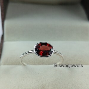 Handmade Oval Red Garnet Ring, 925 Sterling Silver Bezel Setting