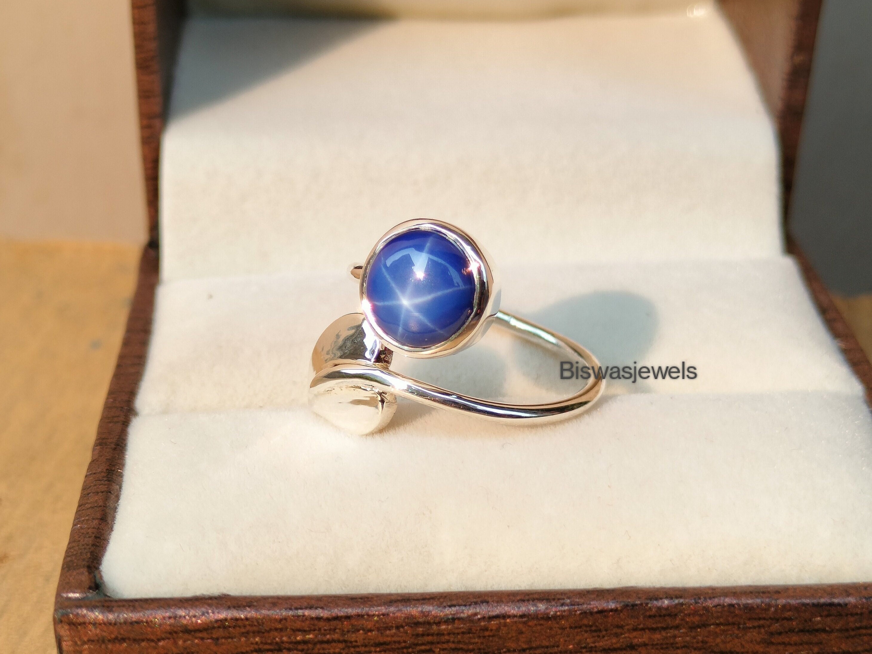 ハンドメイドブルースターサファイアリング、925スターリングシルバー