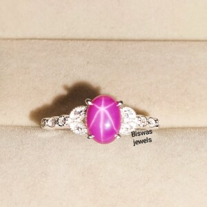 Vintage Star Pink Sapphire CZ Ring, Lab Star Gemstone, Handmade 6 Rays Star Sapphire Ring, 925 Sterling Silver, Engagement Ring For Her