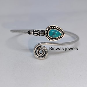 Natural Feruza Turquoise Silver Bangle, Handmade Bangle For Women, Adjustable Bangle, 925 Sterling Silver, Feruza Turquoise Stylish Bangle