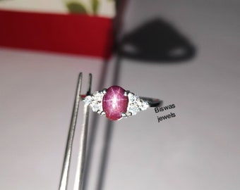 Anello vintage con stella di rubino, argento sterling 925, pietra portafortuna del mese di luglio