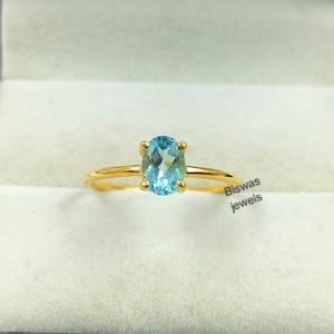14K Gold Natural Aquamarine Ring, March Birthstone Ring, Yellow Gold Aquamarine Ring, Handmade Ring, Promise Ring, Anniversary Gift For Her