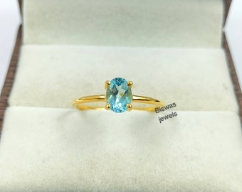 14K Yellow Gold Aquamarine Ring, Handmade Promise Ring