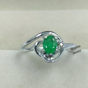 Natural Green Emerald CZ Ring, May Birthstone Ring, 925 Sterling Silver, Handmade Unique Design Emerald Ring, Promise Ring, Gift For Her