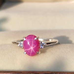 Pink star sapphire ring, Pink lindy star, 925 sterling silver, Silver ring, Birthstone ring, Engagement ring, Gift for her