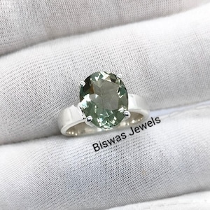 Genuine Green Amethyst Ring, 925 Sterling Silver, February Birthstone, Handmade Jewelry, Exquisite Green Amethyst Birthday Gift Ring For Her