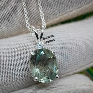 Green Amethyst Silver Necklace, Handmade Jewelry, Dainty Natural Amethyst Pendant, February Birthstone, 925 Sterling Silver, Birthday Gift