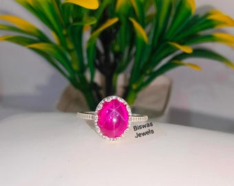 Anello fatto a mano con rubino rosso a forma di stella, argento sterling 925, stile antico