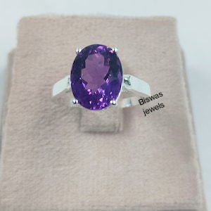 Purple Oval Amethyst Silver Ring, February Birthstone Ring, Natural Amethyst Ring, 925 Sterling Silver, Anniversary Ring, Gift For Her