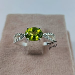 Natural Green Peridot CZ Silver Ring, August Birthstone, Handmade Natural Gemstone Ring, 925 Sterling Silver, Engagement Ring For Her