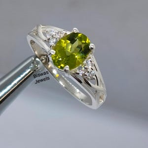 Green Peridot Ring, 925 Sterling Silver, August Birthstone, Peridot Engagement Ring, Natural Green Peridot Jewelry, Gift Ring, Handmade Ring