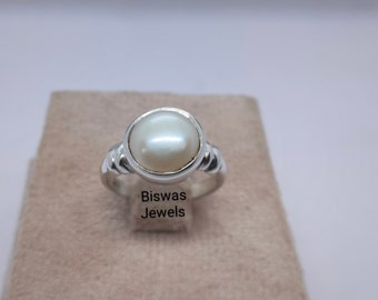 Handmade White Pearl Ring, 925 Sterling Silver, June Birthstone