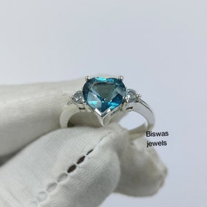 Natürliche Blautopas Ring, 925 Sterling Silber, herzförmige Blautopas Ring, Dezember Geburtsstein, Versprechensring, Geschenk für Liebe