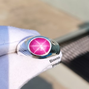 Vintage Pink Star Sapphire Ring, Handmade Sapphire Ring For Men, Solid 925 Sterling Silver, Lab Gemstone, Solid Silver Ring, Gift For Him